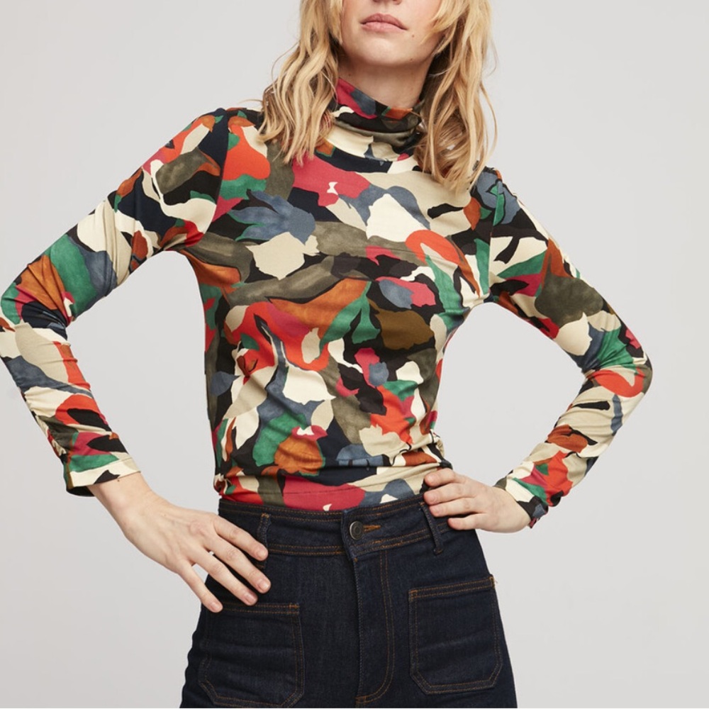 ALDO MARTINS Turtleneck Long-Sleeve Printed Top in Multi